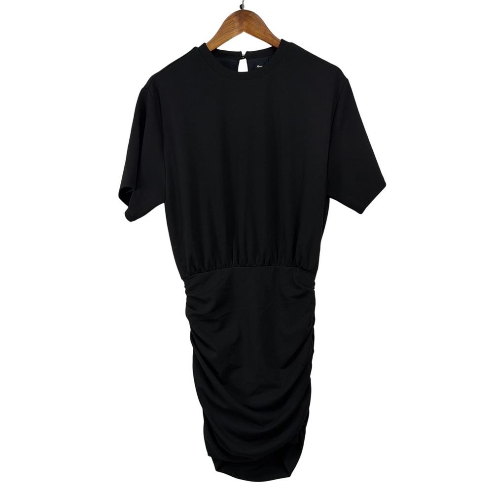 Abercrombie & Fitch Black Ruched Mini Dress Short Sleeve Keyhole Back M - Picture 5 of 16